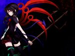  backless_outfit black_hair houjuu_nue polearm red_eyes snake solo thighhighs touhou trident weapon wings wristband yuha_(yh-krm) zettai_ryouiki 