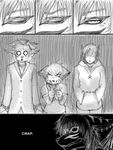  buwaro_elexion caught clothed clothing comic demon female greyscale hair jakkai kieri_suizahn male monochrome mysterious_messiah o_o rhea_snaketail sakido_elexion shocked slightly_damned uhoh webcomic yellowpower 