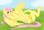  anatomically_correct_pussy animal_genitalia anus blush butt cartoonlion equine equine_pussy female feral fluttershy_(mlp) friendship_is_magic grass horse lying mammal my_little_pony nipples on_back open_mouth outside pegasus puffy_anus pussy solo spread_legs spreading teats wings 