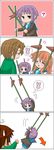  3girls 4koma ? asahina_mikuru bunny comic directional_arrow falling kita_high_school_uniform koizumi_itsuki kyon multiple_boys multiple_girls nagato_yuki school_uniform silent_comic stilts suzumiya_haruhi_no_yuuutsu sweatdrop tokiomi_tsubasa 