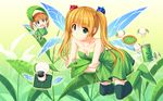  cleavage elf green_eyes maikaze_no_melt orange_hair thighhighs twintails wings 