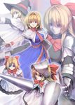  alice_margatroid armor armored_dress blonde_hair blue_eyes book bow capelet doll dress giantess goliath_doll hair_bow hairband hat highres jewelry lance long_hair polearm revision ring shanghai_doll shield short_hair solo string touhou tro weapon 