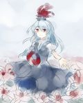  bad_id bad_pixiv_id flower hat kamishirasawa_keine long_hair no_nose outstretched_hand solo touhou weast 