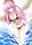  bikini blue_eyes breasts cleavage from_above front-tie_top headphones headset large_breasts long_hair megurine_luka microphone nakahira_guy navel partially_submerged pink_hair project_diva project_diva_(series) side-tie_bikini sitting solo splashing swimsuit swimwear_(module) vocaloid water 