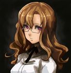  bad_id bad_pixiv_id brown_hair expressionless face glasses kiryuu_moeka lolicept long_hair purple_eyes solo steins;gate wavy_hair 