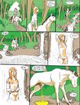  bottomless breasts butt clothed clothing comic dialog english_text equine female feral forest hair half-dressed horse human male mammal nipples peeing penis pubes red_hair reiger river text tree urine water waterfall wood 