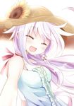  :d anceril_sacred bad_id bad_pixiv_id blush bow choker closed_eyes flower happy hat long_hair mishima_kurone multicolored_hair open_mouth original purple_hair shirokami_project smile solo straw_hat sunflower white_hair 
