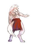  abstract_background canine chromatic_background fur kogawa_kenji kogawakenji looking_at_viewer male mammal muscles plain_background pointing skirt solo tail tattoo topless white white_background white_fur wolf 