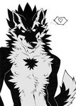  &hearts; abstract_background aluminemsiren black_and_white canine chromatic_background fangs male mammal monochrome nipples nude orion orion_(aluminemsiren) plain_background solo white_background wolf 