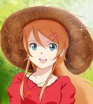  blue_eyes enrin hat kousaka_kirino long_hair orange_hair ore_no_imouto_ga_konna_ni_kawaii_wake_ga_nai peace_medal peace_symbol solo straw_hat 