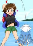  crossover fishing highres ikamusume iwaya654 multiple_girls shinryaku!_ikamusume umihara_kawase 