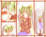  bad_id bad_pixiv_id blue_eyes blush bow breath cellphone clock03 comic contemporary daiyousei fairy green_hair hair_bow phone scarf side_ponytail touhou translation_request trembling wings 