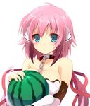  bare_shoulders breasts chain choker collar food fruit gloves green_eyes holding holding_food holding_fruit ikaros lowres mayachi_(amuriya) medium_breasts pink_hair robot_ears short_hair solo sora_no_otoshimono twintails upper_body watermelon 