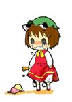  animal_ears bloomers cat_ears chen chibi commentary crying double_scoop food ice_cream ice_cream_cone ice_cream_cone_spill multiple_tails o_o sasaneko solo tail tears touhou underwear 