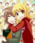  alternate_costume bad_id bad_pixiv_id blonde_hair brown_hair casual closed_eyes hidamari_sketch hood hoodie hug miyako multiple_girls open_mouth sketchbook smile soto_miyako wide_face yellow_eyes yuno ||_|| 