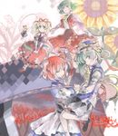  79inko closed_eyes drawr flower green_hair kazami_yuuka lily_of_the_valley medicine_melancholy multiple_girls onozuka_komachi phantasmagoria_of_flower_view rod_of_remorse scythe shiki_eiki short_hair spider_lily su-san sunflower touhou 