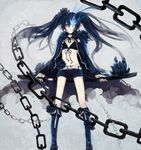  black_rock_shooter black_rock_shooter_(character) boots chain highres long_hair shorts solo sword twintails weapon zatsuon 