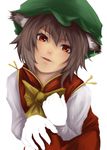  animal_ears bad_id bad_pixiv_id brown_hair chen face hat kirieppa open_mouth red_eyes short_hair simple_background solo touhou 