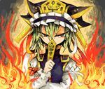  angry drawr fire green_eyes green_hair hat oekaki rod_of_remorse shiki_eiki short_hair solo touhou upper_body 