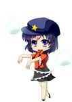  :p blue_eyes blue_hair blush ghost hat hitodama jiangshi miyako_yoshika nyaw ofuda open_mouth outstretched_arms pale_skin short_hair simple_background skirt solo star tongue tongue_out touhou zombie_pose 