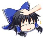  alternate_color black_hair bow closed_eyes hair_bow hair_tubes hakurei_reimu hand_on_another's_head hands mochizuki_ado no_humans open_mouth out_of_frame petting player_2 smile solo_focus touhou yukkuri_shiteitte_ne 