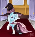  blue_hair door dress ear_piercing equine female feral friendship_is_magic hair hat horn horse long_hair mammal my_little_pony piercing pony purple_eyes puzzle-of-life red_carpet short_hair smile solo trixie_(mlp) unicorn wizard_hat 