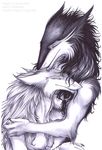  black_and_white couple eyes_closed female gaeddar greyscale hug male monochrome plain_background rage1986 sergal sketch straight white_background 