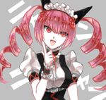  akiha_rumiho animal_ears cat_ears drawr hashiko_(pecopom) index_finger_raised long_hair maid nyan pale_skin pink_hair red_eyes smile solo steins;gate tsurime 