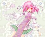  amputee bad_id bad_pixiv_id bandages bun_cover chinese_clothes double_bun false_arm false_limb flower ibaraki_kasen pink_hair r0g0b0 red_eyes rose short_hair solo tabard touhou 