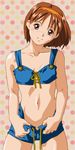  brown_eyes brown_hair hairband kayama_tamami lowres navel short_hair smile solo super_real_mahjong tanaka_ryou 