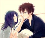  1girl bad_id bad_pixiv_id black_hair blue_eyes blush brown_eyes brown_hair couple facial_hair hetero jinnouchi_wabisuke long_hair shinohara_natsuki short_hair smile stubble summer_wars wakaya_hana 