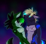  anthro at biohazard_symbol blue blue_eyes blue_markings canine cyan cyberbeast duo each eye_contact eyes gay glowing green green_eyes looking male mammal markings novabulff novawulf other smile wolf 