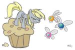  derpy_hooves_(mlp) equine female feral food friendship_is_magic horse mammal muffin my_little_pony parasprite_(mlp) parasprites pegasus plain_background white_background wings yikomega 