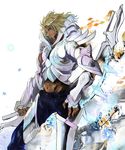  armor blonde_hair blue_eyes bow dark_skin dark_skinned_male denim el_shaddai enoch gond highres jeans long_hair male_focus pants smile solo 