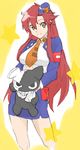  garrison_cap gloves hair_down hat long_hair necktie pieces_of_sweet_stars red_hair skirt smile solo stuffed_toy tengen_toppa_gurren_lagann unma_(artist) yellow_eyes yoko_littner 