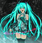  aqua_eyes aqua_hair detached_sleeves glowing glowing_hair hatsune_miku headphones headset highres long_hair open_mouth panties piano_keys skirt smile solo striped striped_panties tattaka thighhighs twintails underwear very_long_hair vocaloid 