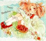  asako_(itiba) birthday bishoujo_senshi_sailor_moon blush bobby_socks cat chibi_usa diana_(sailor_moon) double_bun dress flower food frills fruit full_body hair_flower hair_ornament kneehighs long_hair mary_janes orange_flower orange_rose pastry pink_hair red_eyes red_flower red_rose rose shoes smile socks strawberry strawberry_blossoms twintails white_legwear 