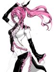  drill_hair elbow_gloves gloves green_eyes groin hair_ribbon highres kaname long_hair megurine_luka navel pink_hair ponytail ribbon roshin_yuukai_(vocaloid) solo vocaloid 