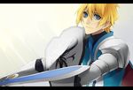  armor bad_id bad_pixiv_id blonde_hair blue_eyes flynn_scifo letterboxed male_focus shield solo sword tales_of_(series) tales_of_vesperia weapon yue 