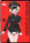  blonde blue_eyes erica_hartmann military_uniform nazi pantsu peaked_cap pistol strike_witches swastika uniform wwii 