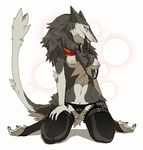  abstract_background beads bondage bound breasts chromatic_background claws collar feather female garter_straps genderbent grey_eyes hair jewelry leash legwear lingerie looking_at_viewer murcifer nipples panties plain_background ren scar sergal solo stockings topless underwear white_background 