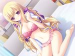 bikini blonde bra derivara! game_cg konomi long_hair mizugi pantsu purple_eyes solo takachihou_kyouko 