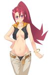  artist_request blush breasts cleavage long_hair navel no_bra open_clothes panties pantsu ponytail purple_eyes red_hair solo tsukumo_akari underwear vest yu-gi-oh! yuu-gi-ou_zexal 