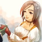  brown_eyes brown_hair choker final_fantasy final_fantasy_ix garnet_til_alexandros_xvii gloves happy holding_hands lipstick makeup oca out_of_frame smile solo_focus 