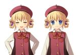  =_= alternate_costume alternate_hairstyle ayamisiro beret blue_eyes bow braid closed_eyes dual_persona expressions hair_rings hands_on_hips hat patty_fleur ribbon smile tales_of_(series) tales_of_vesperia 
