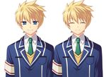  ^_^ ayamisiro blonde_hair blue_eyes closed_eyes contemporary dual_persona expressions flynn_scifo male_focus messy_hair necktie school_uniform smile tales_of_(series) tales_of_vesperia white_background 