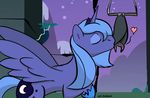  &hearts; &lt;3 alicorn bat blue_hair caluriri crown cutie_mark duo equine female feral friendship_is_magic grass hair hasbro horn horse kissing mammal my_little_pony night nighttime pegacorn pony princess_luna_(mlp) sleeping winged_unicorn wings 