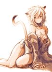  animal_ears blush bra breasts cat_ears doraeshi final_fantasy final_fantasy_xi lingerie medium_breasts mithra off_shoulder panties solo tail underwear white_hair 