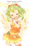  :d closed_eyes goggles goggles_on_head green_hair gumi hair_ornament headphones highres open_mouth short_hair smile solo u35 vocaloid 