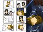  4koma akiyama_mio animal_ears bag black_hair blush brown_hair closed_eyes comic dog_ears dog_tail drumsticks fang highres k-on! kemonomimi_mode long_hair mouth_hold multiple_4koma multiple_girls nakano_azusa open_mouth school_bag school_uniform short_hair sidelocks sleeping suan_ringo tail tainaka_ritsu translated twintails |_| 